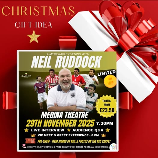 SeamlessEnt1's tweet image. 📢Kick off the festive season in style, surprise someone special with an early gift with tickets to an evening with football legend Neil &apos;Razor&apos; Ruddock ⚽️🎟️

Learn more about the event with various ticket options👇
medinatheatre.co.uk/events/an-excl…

#WorldCupQualifiers #IsleofWight #Xmas