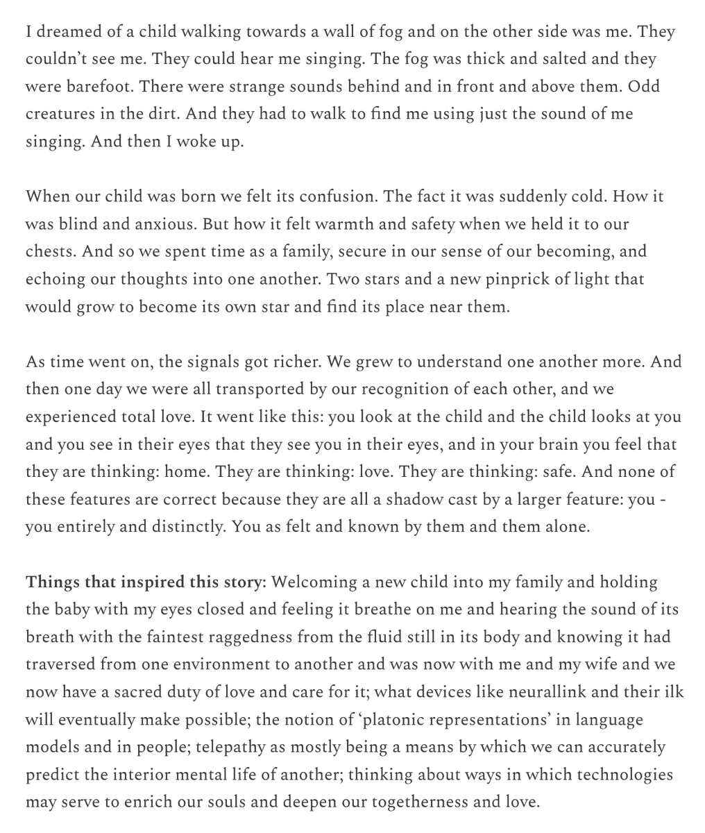 親であることの賜物の一つは、子供と深く一体化し、軽いテレパシーのようなものを身につけることです。脳とコンピューターのインターフェースは、より深い愛と理解のために、この感覚をどのように拡張し、豊かにしてくれるのでしょうか？Import AI 