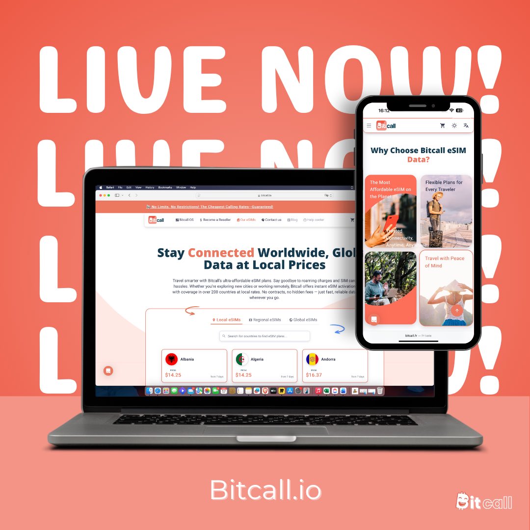 🚀 WE’RE LIVE!
The new Bitcall website is officially launched — and so is our biggest upgrade ever:
🔥 Bitcall eSIM is here.

Global data. Instant activation. The best prices on Earth.
And yes… you can finally travel without roaming drama.

#bitcall #esim #launchday