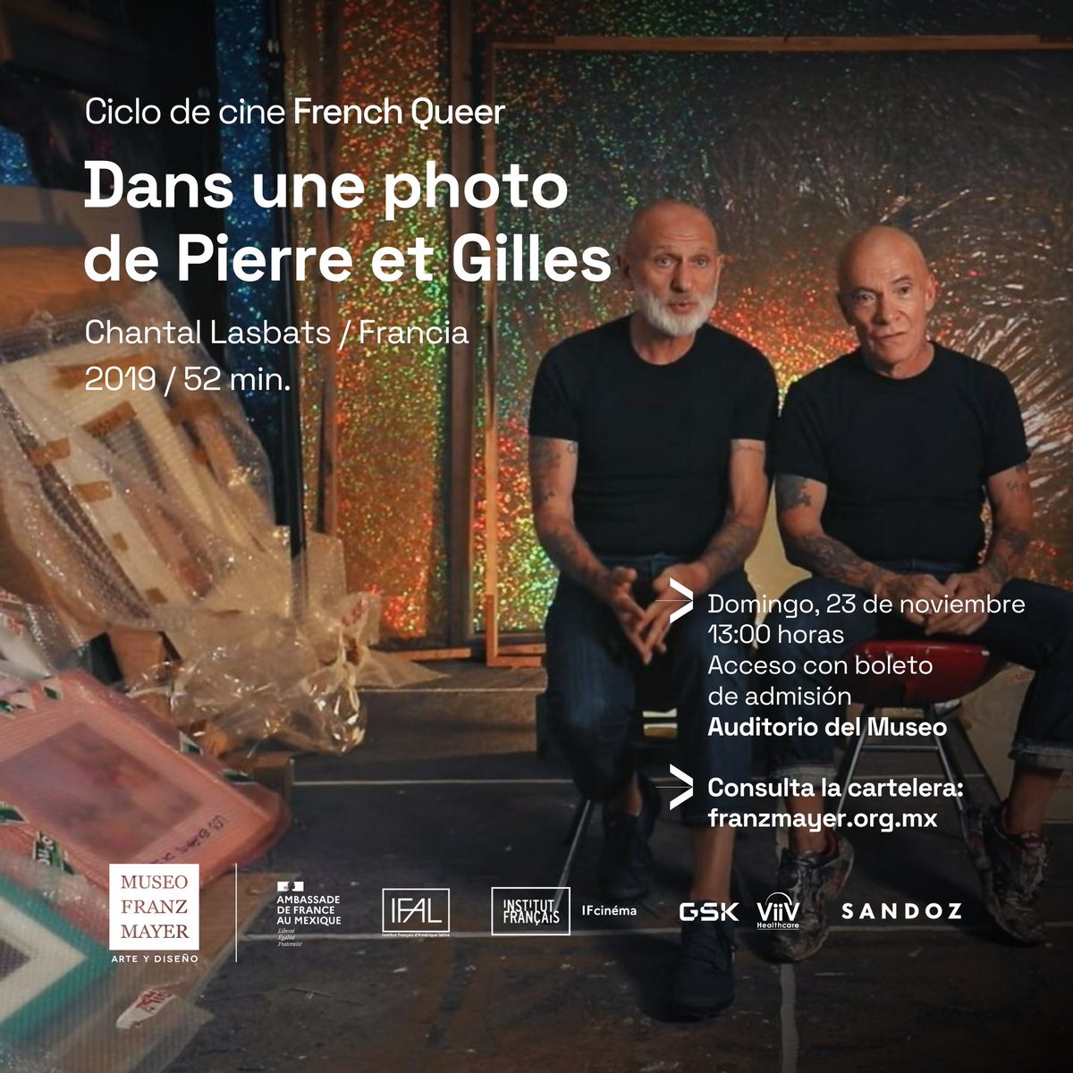 Asiste a esta función y adéntrate en el universo de Pierre et Gilles, el detrás de cámaras de sus creaciones y la fantasía que define sus obras.

🗓️ Domingo 23 de noviembre, 13 horas
👉 Actividad incluida con tu boleto de admisión general 
🎟️ boletos.franzmayer.org.mx