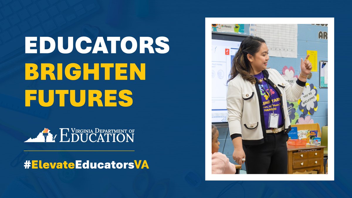 VDOE_News's tweet photo. Educators are innovators and trailblazers, constantly seeking new ways to engage and inspire their students. They embrace best practices, adapt to changing times and pioneer new approaches to teaching and learning. #ElevateEducatorsVA https://t.co/c7v7o9bHuR