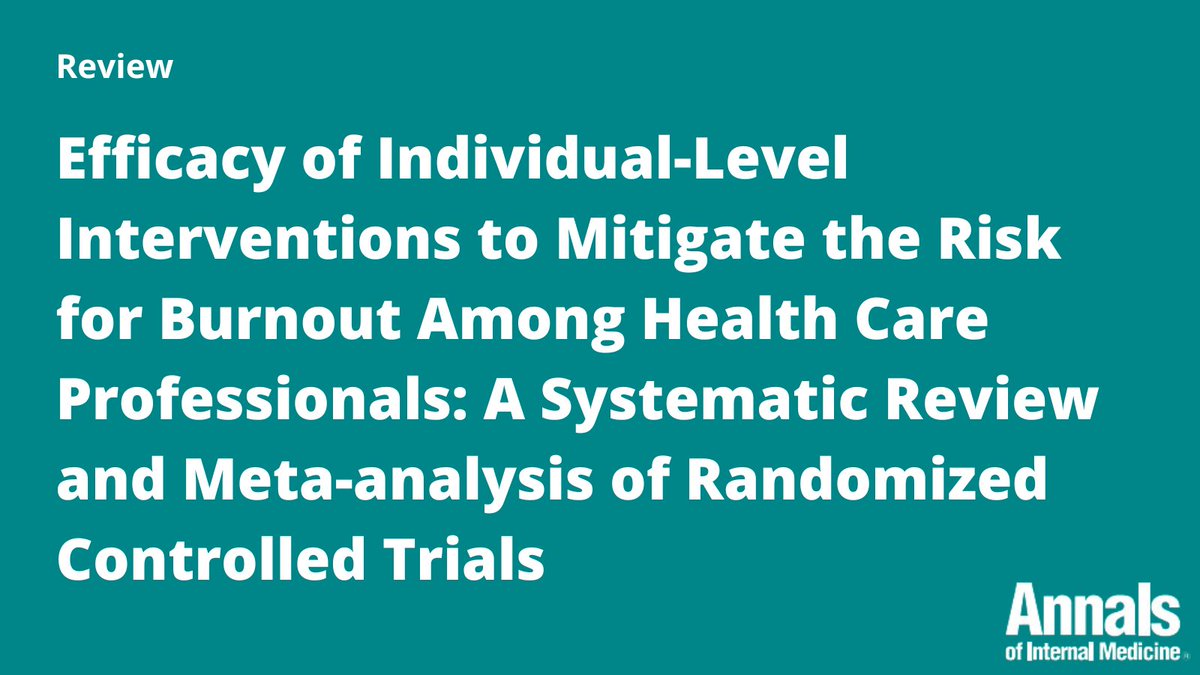 AnnalsofIM's tweet photo. The reported prevalence of burnout among HCPs has increased from 45% in 2019 to 60% in late 2021, revealing the urgent need for interventions to prevent physician burnout.  

A new systematic review found that mindfulness-based interventions can help reduce burnout among nurses and midwives, while professional coaching is most effective for doctors, especially when sustained for more than 4 weeks. These findings highlight the importance of tailored burnout prevention strategies for HCPs. https://t.co/ldAhYgZiJk