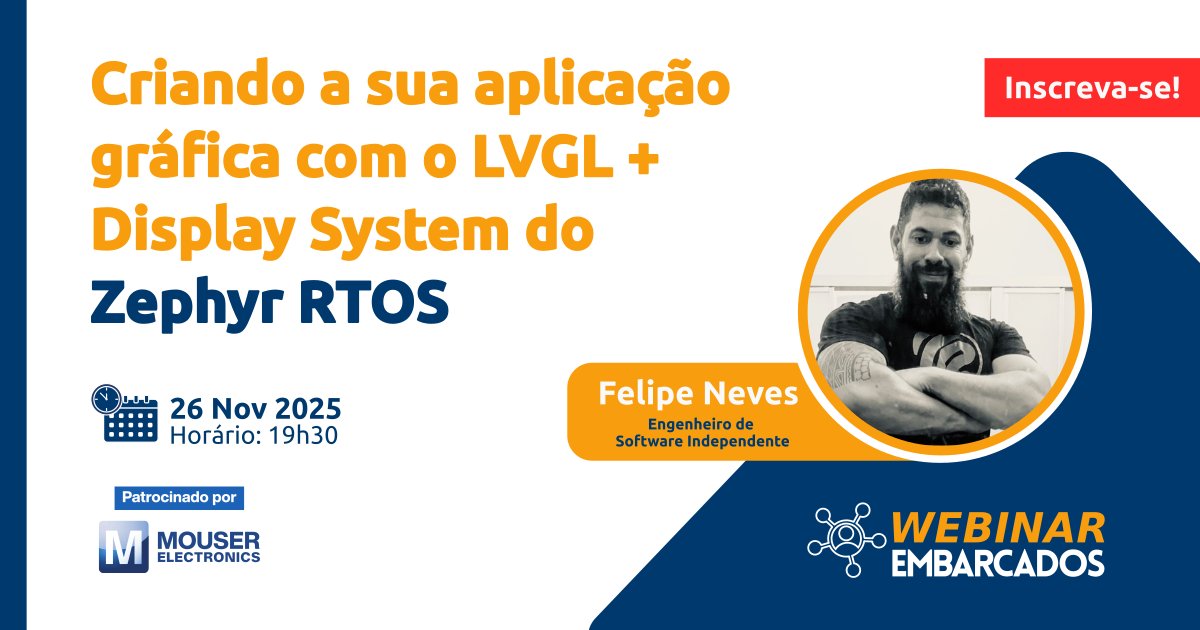 embarcados's tweet image. 📣 Nesta apresentação vamos elucidar a integração da LVGL, uma stack completa para criação de aplicações gráficas, com o Display Subsystem do Zephyr RTOS.

🔗 Inscreva-se: embarcados.com.br/webinar-criand…

#PortalEmbarcados #SistemasEmbarcados #Zephyr #RTOS