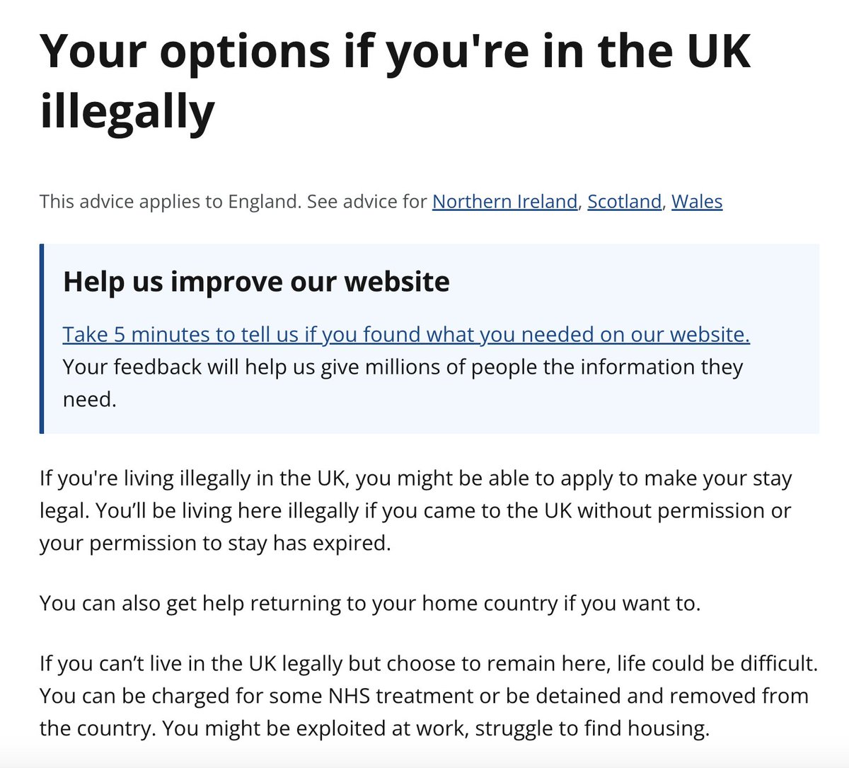 Why is <a href="/CitizensAdvice/">CitizensAdvice</a> providing this advice?

'Your options if you're in the UK illegally'.

Here's the only acceptable option. DEPORTATION.

This webpage must be urgently removed.