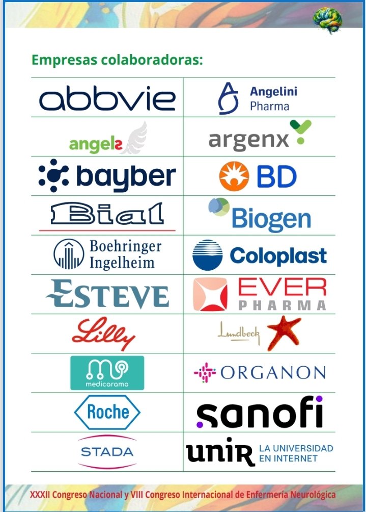 sedenered's tweet photo. Agradecer a las Empresas colaboradoras:
@AbbVie_ES @AngeliniFarmaES #angels @argenxglobal #bayberhealth @BDandCo #Bial @biogen @BoehringerES @EspanaIu @ESTEVE_ESP #EVERPHARMA @FundacionLilly @LundbeckES @medicarama @OrganonEspana @roche_es @SanofiES @STADA @UNIRuniversidad https://t.co/HHvjttIFzI