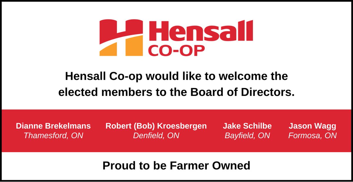 HDCAgronomy's tweet image. Hensall Co-op would like to welcome the elected members to our Board of Directors.

We look forward to your insights and valuable experiences as you help guide Hensall Co-op’s continued growth.

#HensallCoop #BoardofDirectors #AGM