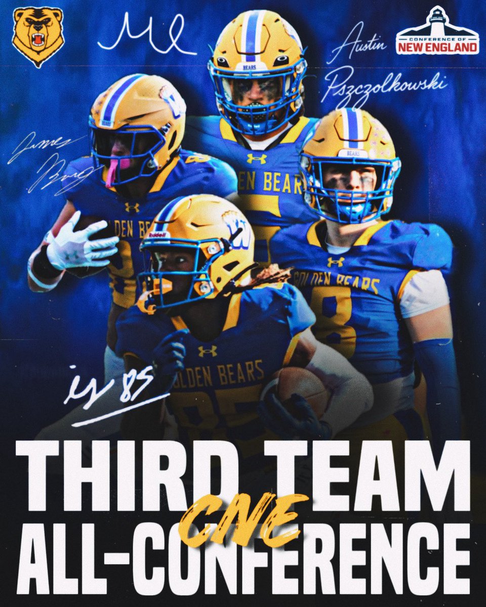 All-CNE 🏅‼️Congratulations to RB Matt LaMontagne, TE James Burg, DE Austin Pszczolkowski, and RET Isaiah Jolly on making the All-CNE Third Team 👏 #AlwaysOn #RollGBears