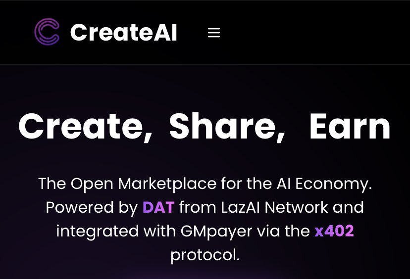 InternxWeb23's tweet image. The future of AI creation just opened its doors

@createaifun is LIVE and it feels like stepping into a new digital frontier.

A place where anyone can design, train, and deploy their own AI agent.

Every output you mint becomes a DAT onchain, secured through GMPayer and the x402…