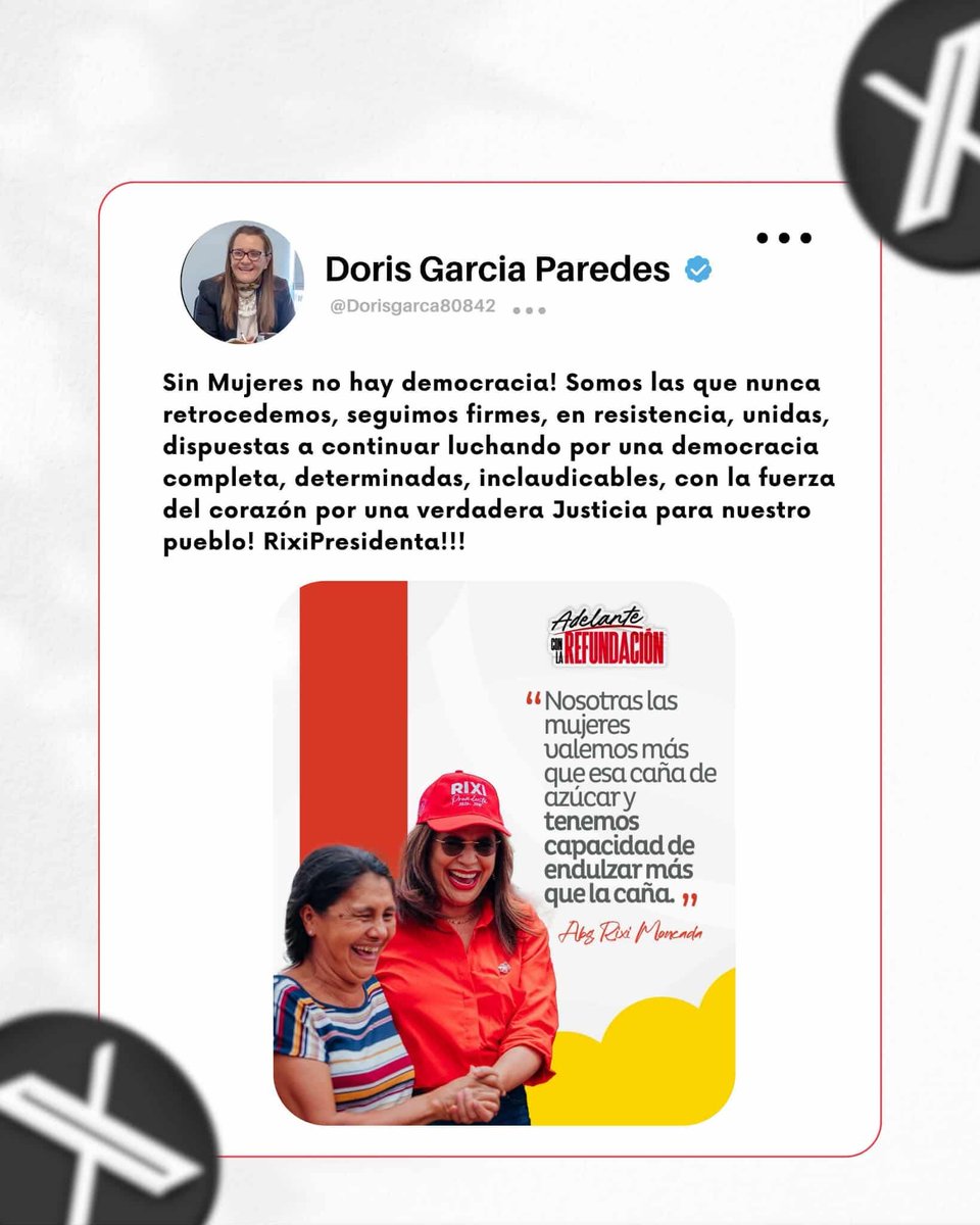 semujer_hn's tweet image. La ministra de la MUJER, Doris García, se pronuncia a través de su cuenta de X, reafirmando que sin mujeres no hay democracia y que la lucha por la justicia continúa.

#gobiernodelarefundación #mujeresalpoder #GobiernoDelPueblo