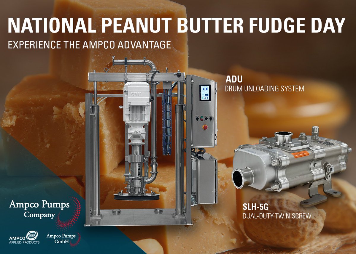It’s #NationalPeanutButterFudgeDay!

#AmpcoPumps helps bring the ingredients to this party with the …

> ADU Drum Unloader
> SLH-5G sanitary #TwinScrewPump

Learn More: 
ampcopumps.com/slh-5g-twin-sc…
ampcopumps.com/adu-drum-unloa…
