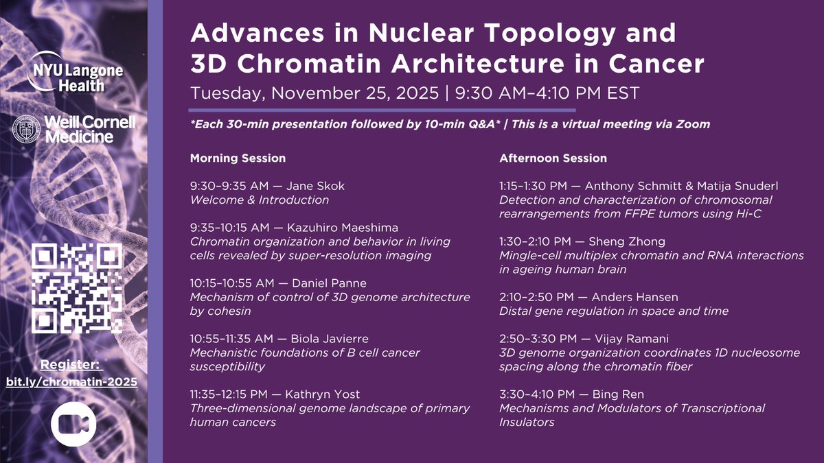 jane_skok's tweet image. Last reminder: We’ll see      you bright and early at 9:30 AM EST on the 25th to kick off #chromatin2025!      Fantastic lineup of speakers with discussion to follow each talk. Don’t forget to register for this virtual meeting if you haven’t yet: bit.ly/chromatin-2025