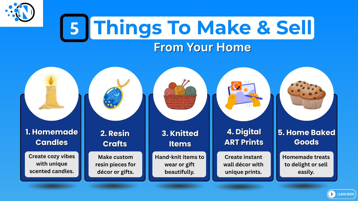 Want to earn from home? 🏠
Here are 5 creative things you can make &amp; sell today!

Check the full guide here:
nogentech.org/things-to-make… 

#Nogentech #MakeAndSell #HomeBusiness