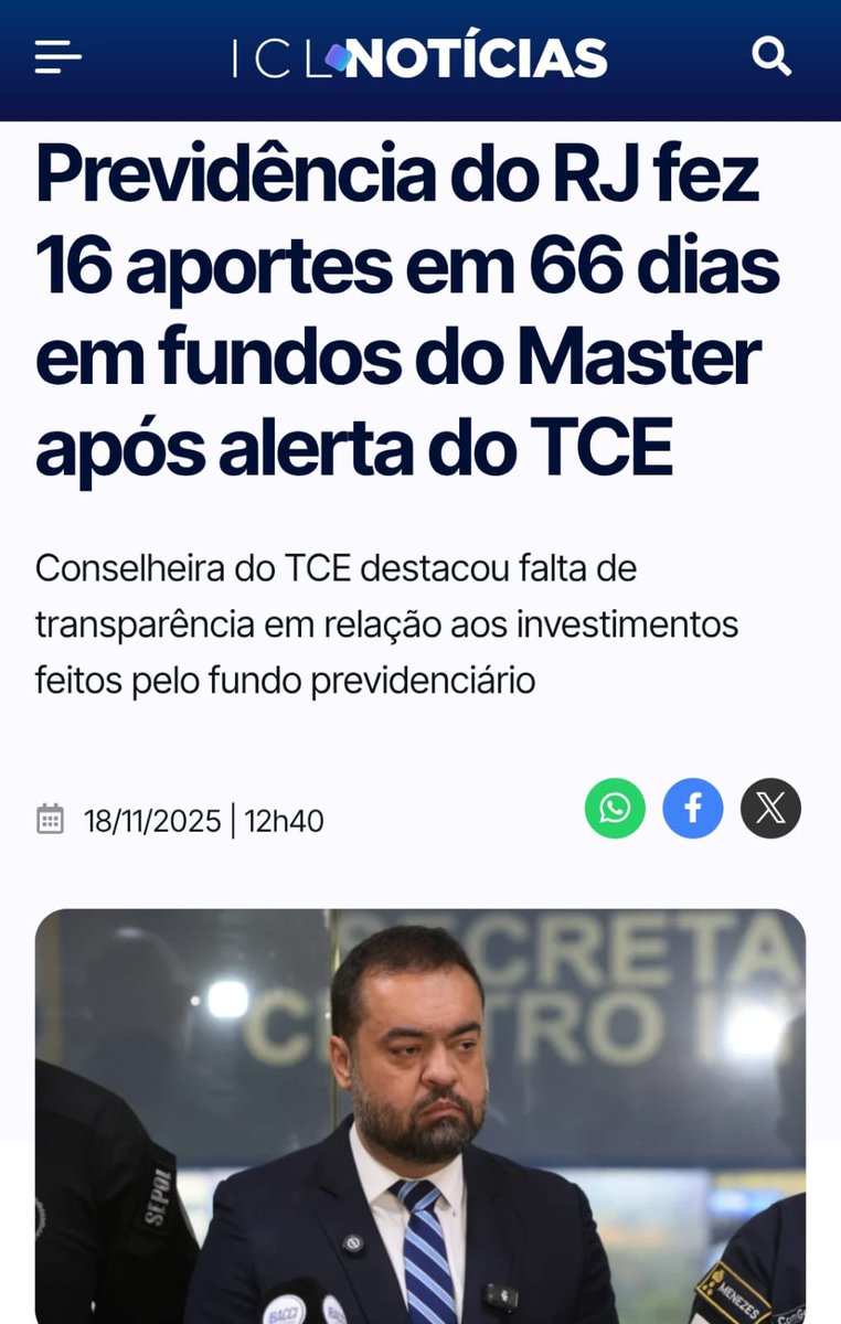 Não foi R$ 1 bilhão, foram R$ 2,6 bilhões que Cláudio Castro tirou do RioPrevidência, fundo para pagamento de servidores aposentados e pensionistas do RJ, para colocar no Banco Master. Um golpe sem precedentes, um escândalo financeiro só comparável à fraude das Americanas.