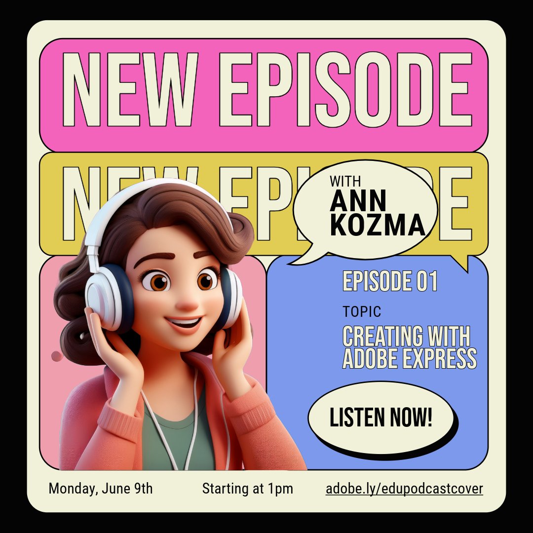annkozma723's tweet image. If you know me, you know #studentvoice is my why. 
Which is why I AM SO EXCITED that #AdobePodcast is now linked inside @AdobeExpress for EDU

👉🏼Click Create a Podcast
🎙️Record audio + Enhance Speech
📥Choose your export
🎨Create covers &amp;amp; MORE inside Express

#AdobeEduCreative