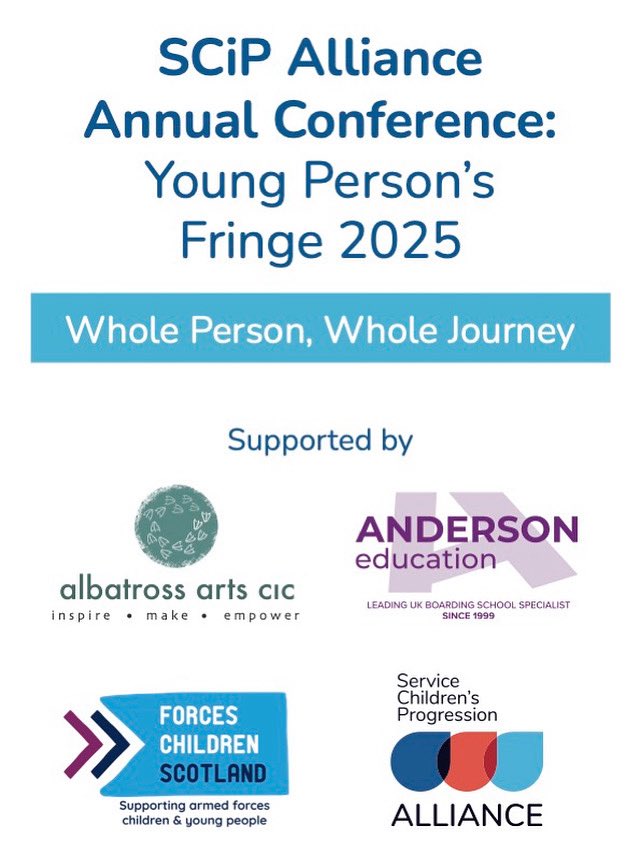 An_Education's tweet image. We are proud to be supporting the new Young People’s Fringe at this year’s SCIP Alliance Conference - a fantastic initiative led by @ForcesChildScot giving Forces children a creative and empowering platform to share their voices.

#ForcesChildren #SCiPConference #boardingschools