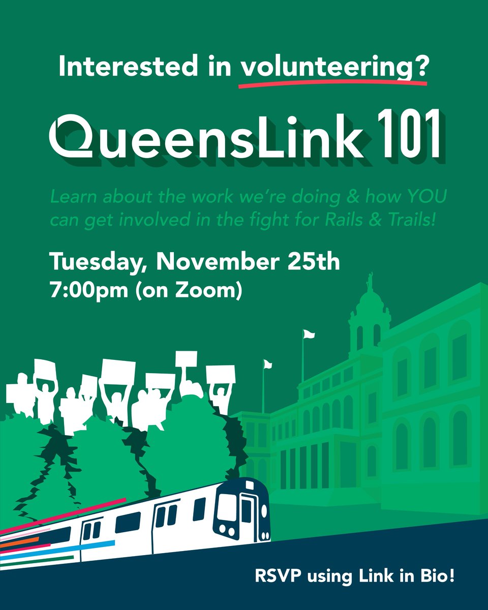 Want to help make #RailsandTrails a reality? Join us next Tuesday (11/25) for a "QueensLink 101" meeting, where we'll go over our current advocacy efforts and how you can help! #BuildtheQueensLink