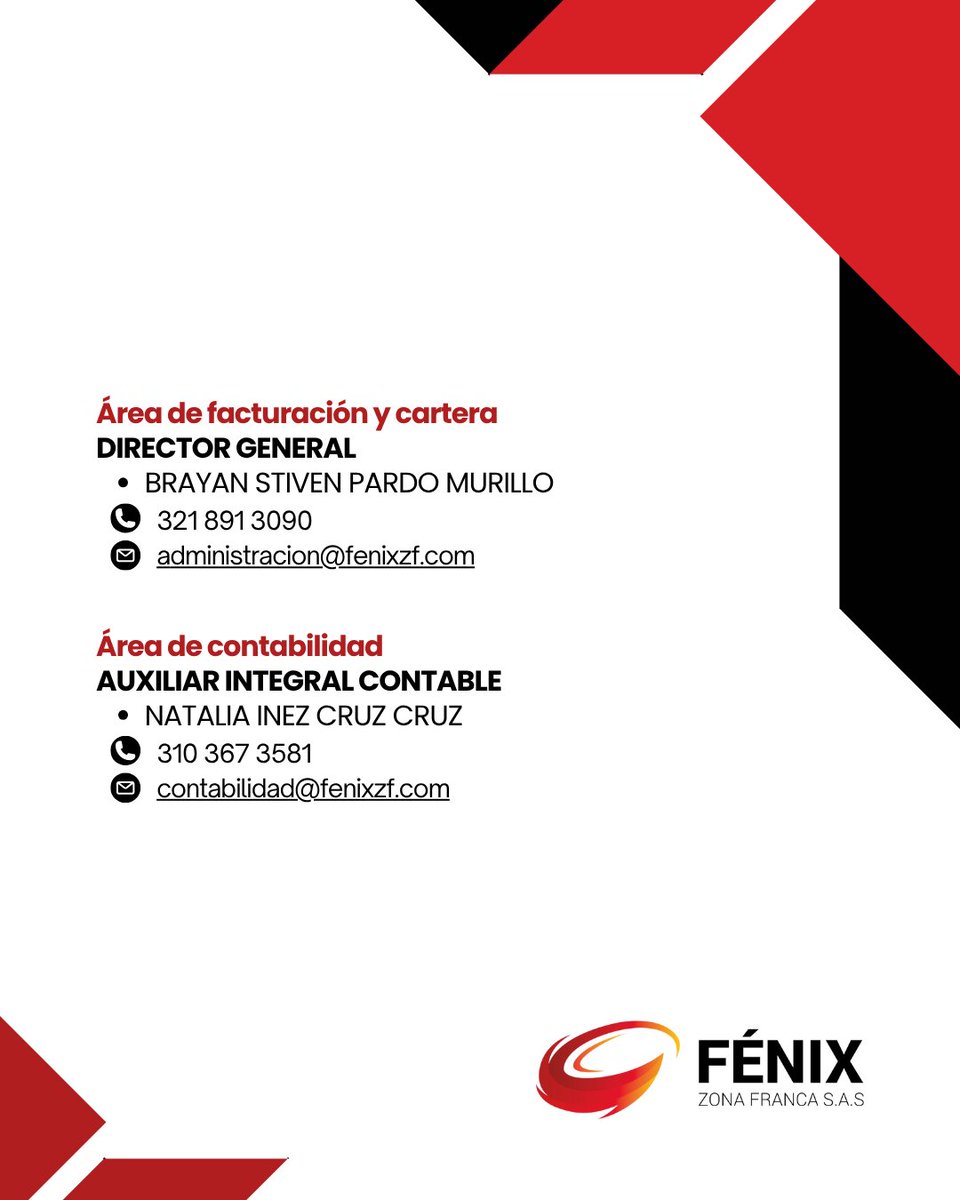 Fenix_ZF's tweet image. 📲 Tu tranquilidad comienza con una buena comunicación.
Estos son nuestros canales oficiales, organizados por área, para atenderte, resolver tus dudas y acompañar cada paso de tu operación.
#FénixZF #AliadosPorElServicio #ComunicaciónClara #LogísticaConfiable #AtenciónAlCliente