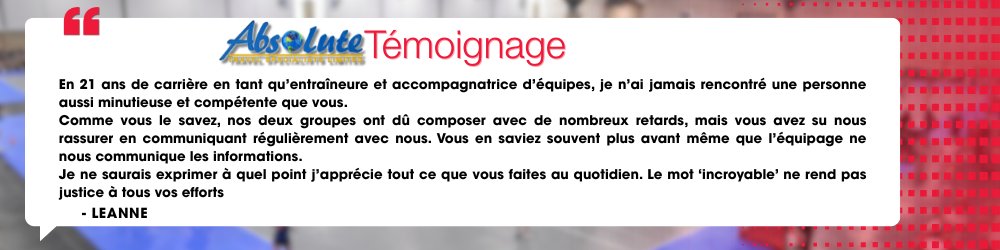 ✈️ Vous avez besoin d'aide pour organiser votre voyage aux Championnats nationaux 2026?
Contactez Absolute Travel Specialists pour planifier votre voyage en équipe!
📧 epink@absolutetravelspecialists.com
📞 1-866-322-6538