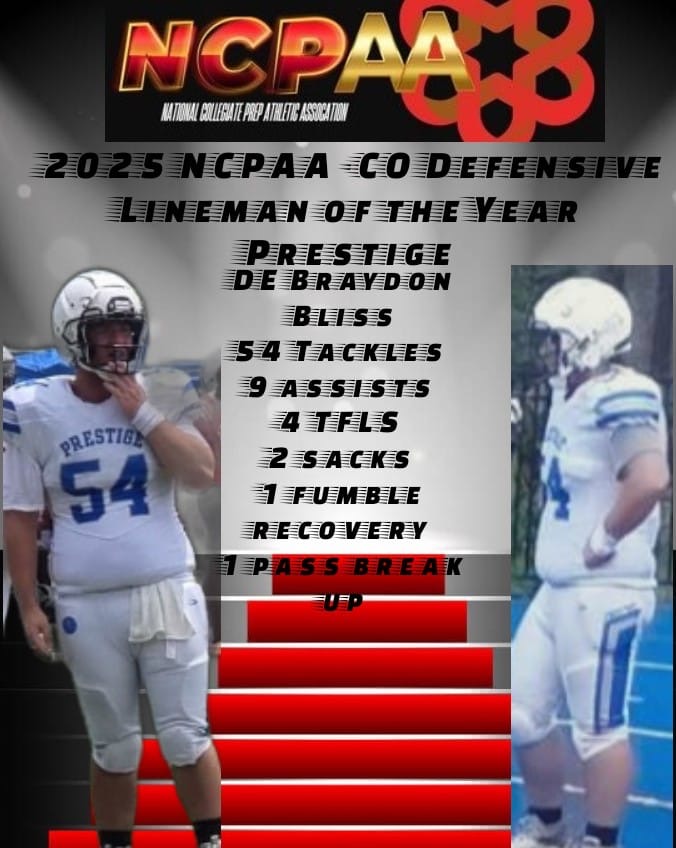 2025 NCPAA CO-DEFENSIVE LINEMEN OF THE YEAR 

The National Collegiate Prep Athletic Association proudly recognizes two dominant forces who anchored their defenses, disrupted offenses, and consistently delivered game-changing plays all season.

These two earned the title of