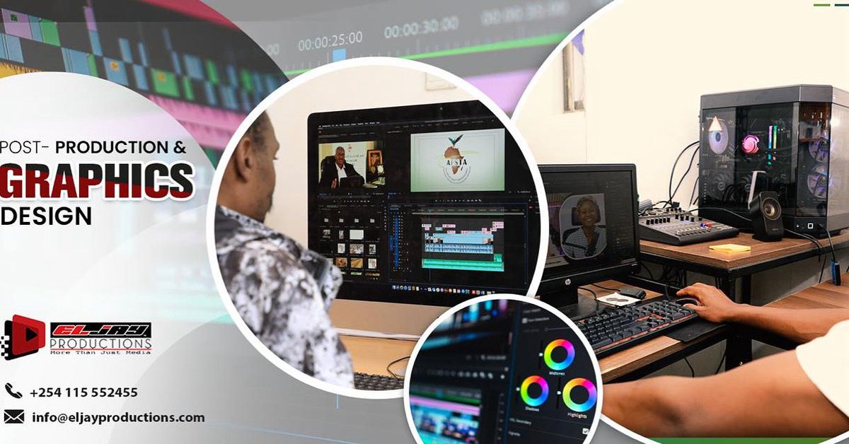 POST-PRODUCTION &amp; GRAPHICS BY ELJAY PRODUCTIONS

Give your content the polish it deserves......
Our team of editors, animators, and designers transforms raw footage and ideas into powerful, captivating visuals that stand out across any platform.

✨ What We Offer:
• Professional