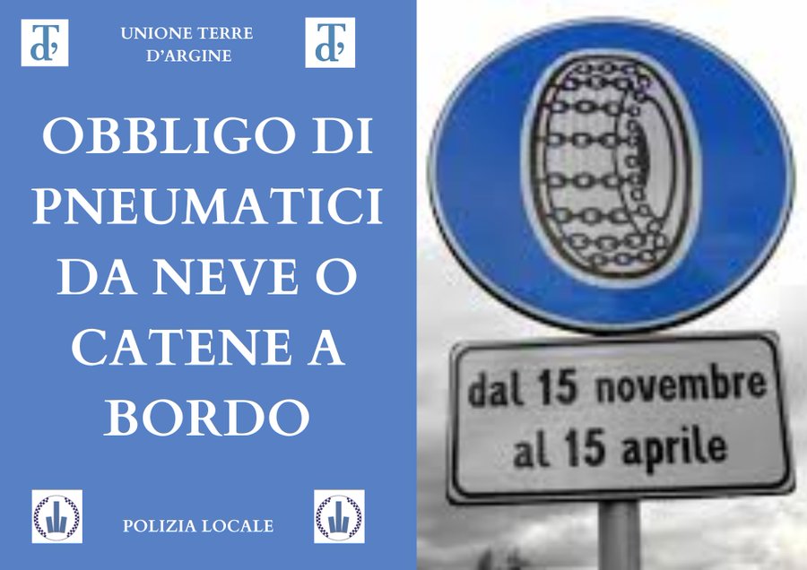 Dotazioni invernali obbligatorie: dal 15 novembre scatta l'obbligo sulle strade di Terre d'Argine
