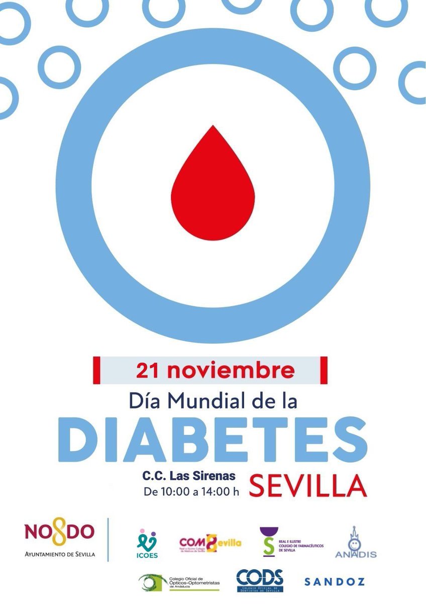 Ayto_Sevilla's tweet photo. Este 21 de noviembre te esperamos en Las Sirenas en una jornada especial de sensibilización sobre la diabetes: pruebas gratuitas de glucosa, talleres prácticos, información útil y consejos.

La prevención empieza con un pequeño paso.

✨ Pásate, infórmate y participa. https://t.co/raT04gcaNt