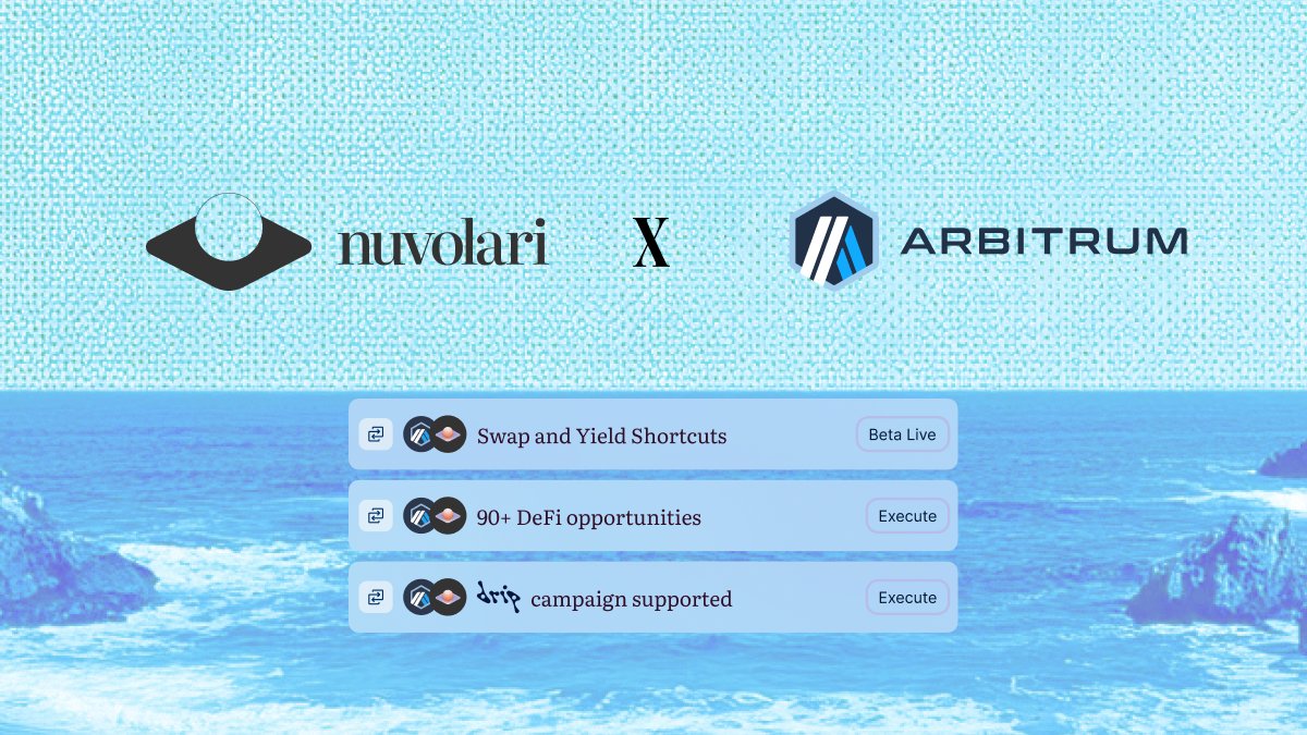 nuvolari_ai's tweet image. Nuvolari Beta is LIVE!

Get Personalised Shortcuts on @arbitrum based on your unique risk mood and onchain behaviour.

Execute Swaps and Risk-adjusted Yields in one-click, without leaving your Wallet

app(.)nuvolari(.)ai
access code: ARBITRUM