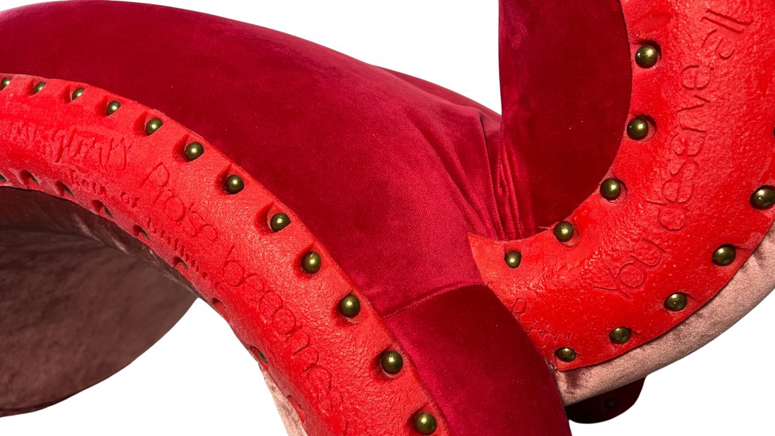 My latest, The Narcissist Throne

‘The Narcissist Throne’ imagines a traditional seat of power through the lens of ego and self-importance. Shaped like a curved tongue, the chair sits somewhere between comfort and confrontation. The top is covered in deep red velvet, suggesting