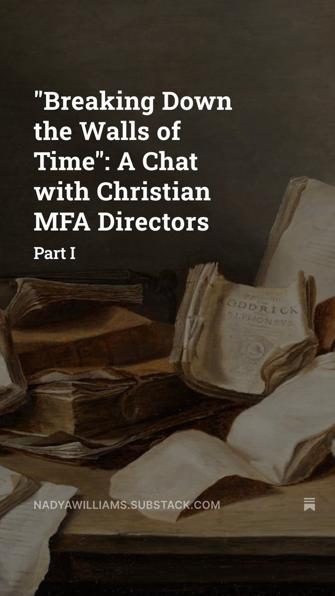 NadyaWilliams81's tweet photo. So very grateful that @JMWSPT, @MischaWillett, and Joshua Hren (of @WisebloodBooks) took the time for this interview! Part I (about the making of Christian writers) live now at the place that rhymes with Civil War biscuits, Part II (about Christian MFAs) at Inkwell this Sunday. https://t.co/cFpOOKlJr9