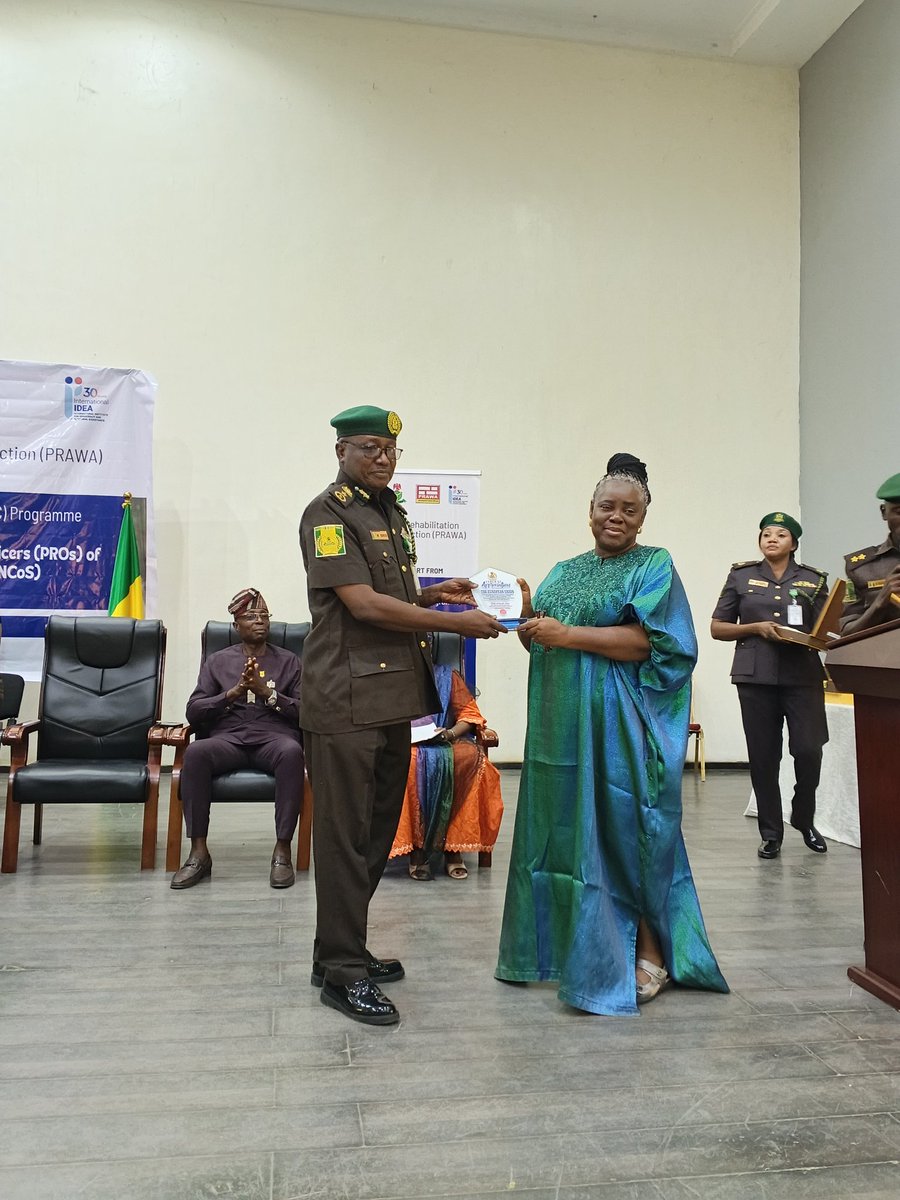 Dr. Uju Agomoh, Executive Director &amp; President of PRAWA,  European Union – International IDEA, honored for their unwavering support to justice and correctional reforms in Nigeria at the ongoing NCoS Training Workshop on Effective Communication for Public Relations Officers.