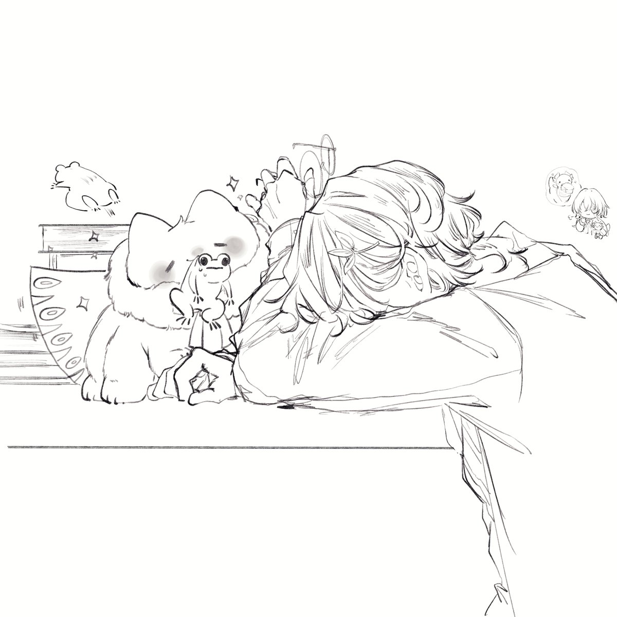 *ratiorine
Three seconds before the doctor is ejected from the office chair:
The moth-cat just wanted to help the doctor recover his energy.🥺