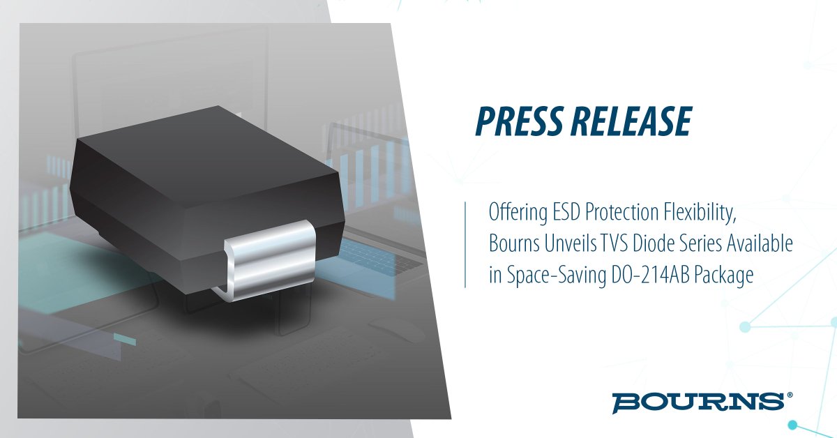 Bourns's tweet image. Smaller devices = bigger protection challenges. Our new 5.0SMDJ-R Series TVS Diodes solve it: powerful ESD protection without sacrificing board space. Compact design meets serious performance. bourns.co/3XAogfh
#CircuitProtection #ESD #ProductDesign #Bourns
