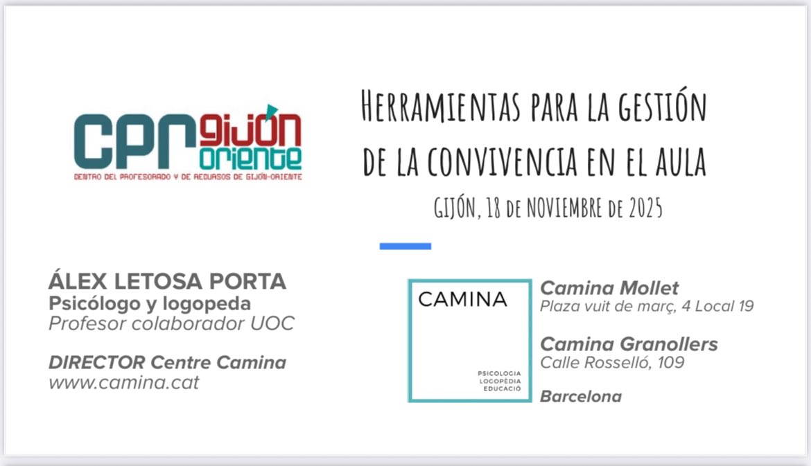 Ayer disfruté muchísimo en una conferencia-taller con 166 docentes de secundaria de Gijón. 

Dos horas y media que pasaron volando para trabajar "Herramientas para la gestión de la convivencia en el aula". 

Qué hacer cuando se cierra la puerta y te quedas solo en el aula con 35