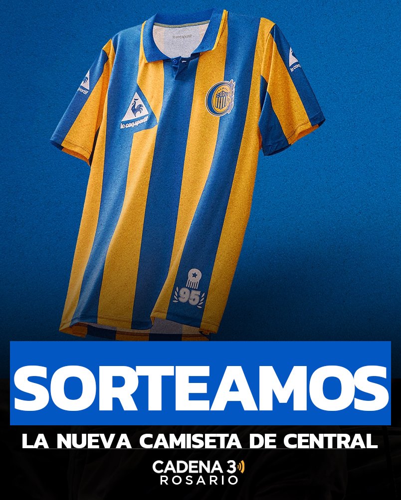 🎁 ¡SORTEAMOS la nueva camiseta de ROSARIO CENTRAL! 🇺🇦

🎯 ¿Cómo participar?
1️⃣ Seguir a Cadena 3 Rosario
2️⃣ Darle RT
3️⃣ Mencionar a dos personas 👥

📅 ¡Sorteamos durante la transmisión del próximo domingo 23/11 - FM 100.1!
🎽 Gentileza de la Tienda Oficial de Rosario Central