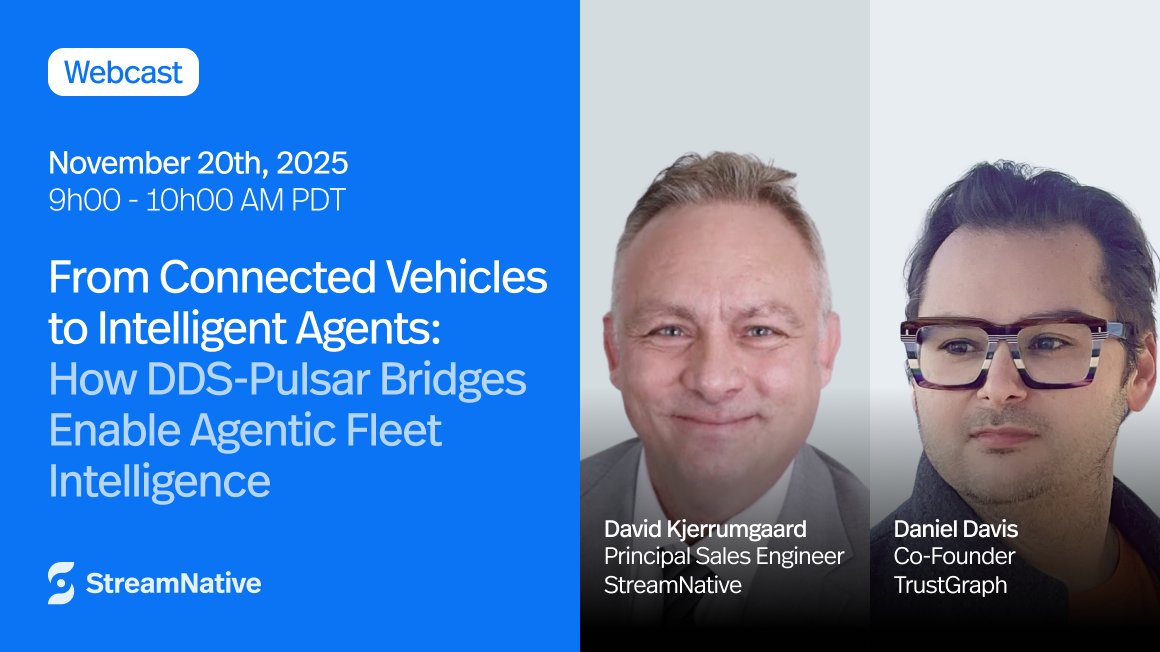 streamnativeio's tweet image. 🚀 Don’t Miss Out — Our Intelligent Fleets Live Demo Is TOMORROW!
We’re going live to show you how to turn raw vehicle data into real-time, AI-driven decisions. Get ready for:
✅ A full live demo: raw data → autonomous agent actions
✅ Architectural insights for real-time edge +…