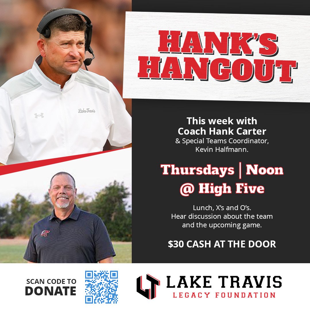 Join us Thursday at noon at High five!  <a href="/CoachHankCarter/">Hank Carter</a>