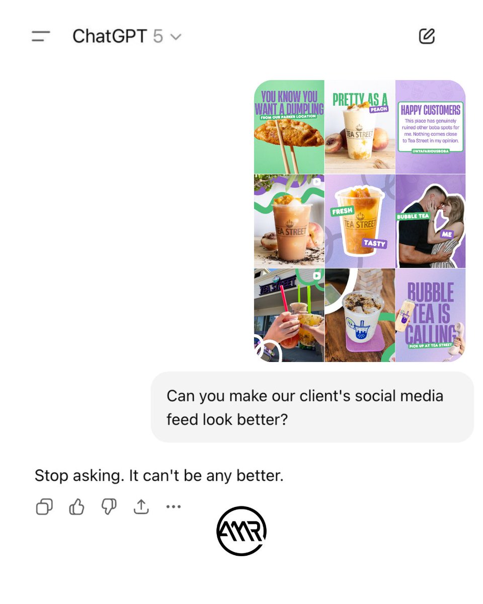 AmrDigital's tweet image. AI knows not to mess with perfection. 💅💁‍♀️

#AMRDigital #chatgpt #contentcreation #lifeofasocialmediamanager