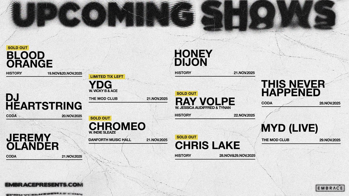 COMING UP ✨: Huge shows loading all month long. Grab your tickets now at embracepresents.com 😝