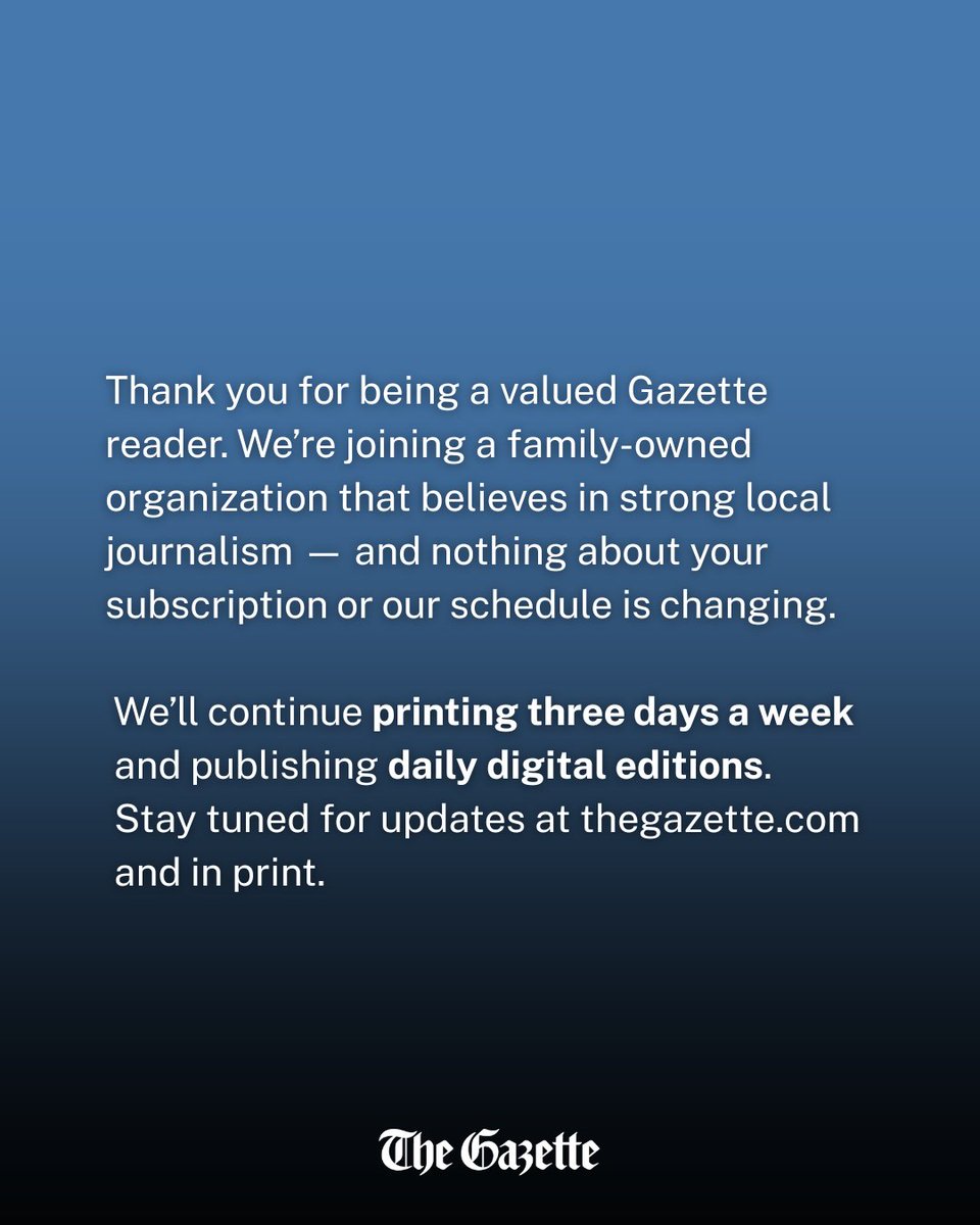 gazettedotcom's tweet image. Yesterday, we announced our company is being purchased by Adams MultiMedia, a family-held company based in Minnesota. Read more information on this important development: thegazette.com/news/note-from…