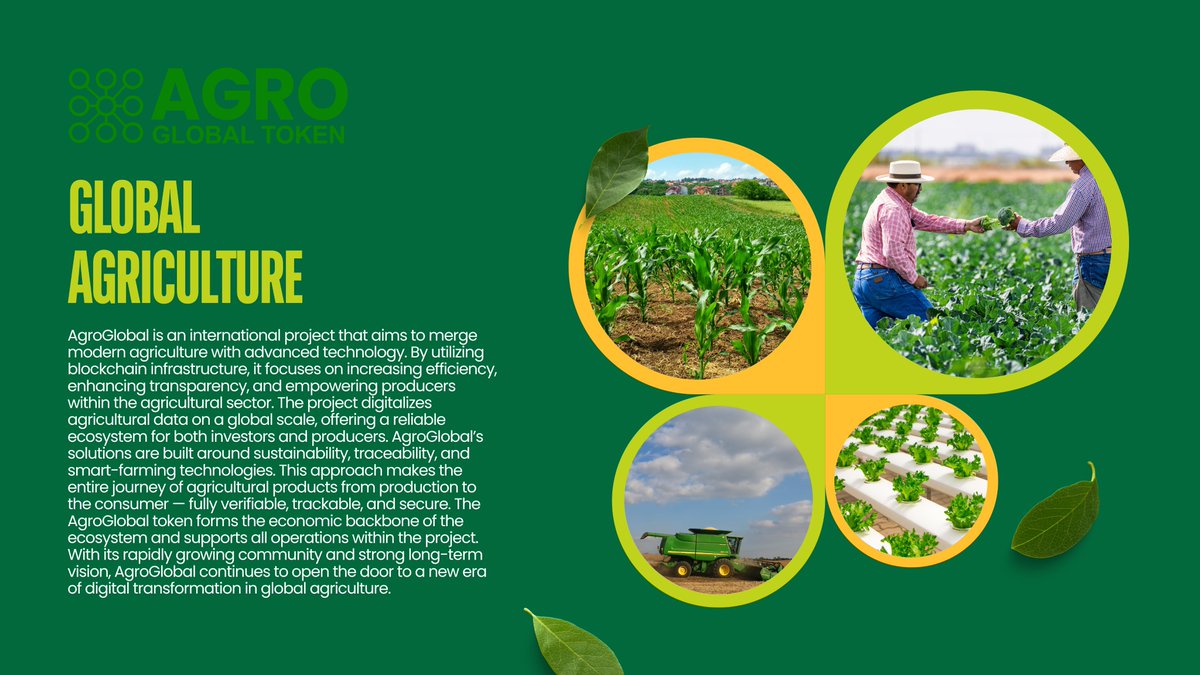 agroglobaltoken's tweet image. 📌 Global Agriculture
AgroGlobal is redefining the future of farming through blockchain and smart-technology integration. It unites producers, investors, and innovators around a powerful global vision. 🌍✨

#AgroGlobal #innovacion #Ai #CryptoMarket