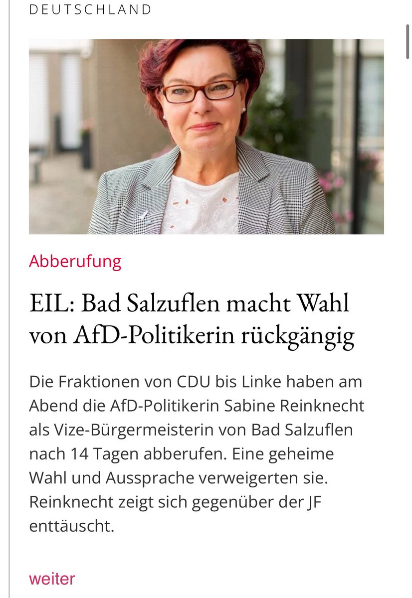 annamarinada11's tweet image. Die AfD-Politikerin Sabine Reinknecht wurde nach nur 14 Tagen im Amt wieder als stellvertretende Bürgermeisterin abgewählt. Hier wurde eine DEMOKRATISCHE WAHL ohne Begründung, ohne Debatte und OHNE GEHEIME Abstimmung rückgängig gemacht. 

Wir stehen mitten in den dunkelsten…