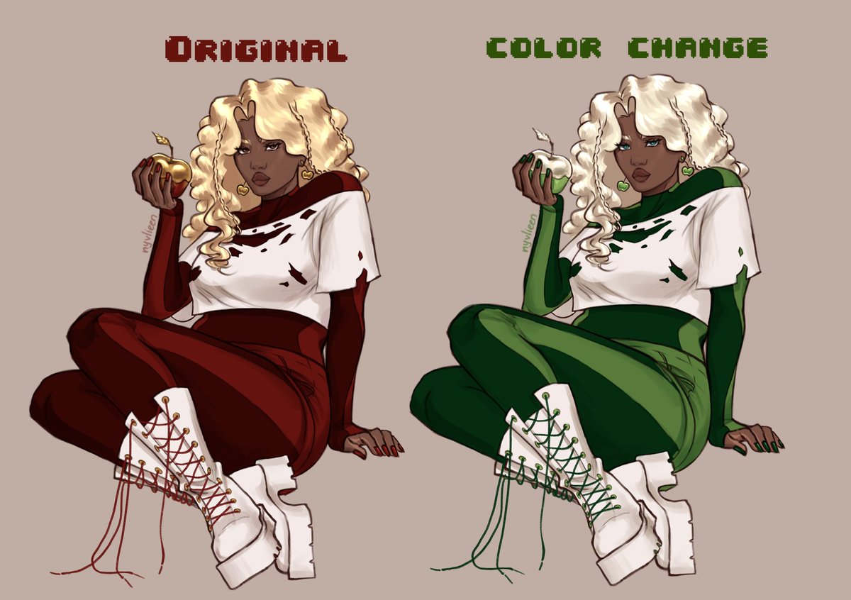 nyvlieen's tweet image. Cici’s alternate color palette!! From a golden mcintosh apple to a pearly granny smith apple #jojooc