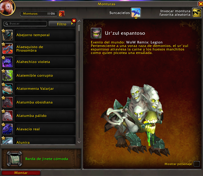 KlabZa_'s tweet photo. Pues más de 1.100 monturas ya tras comprar las nuevas que se han desbloqueado en Legión Remix! @Warcraft_ES https://t.co/r5ElTUgIv5