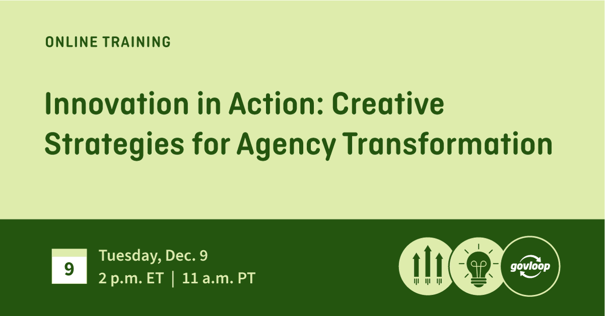 GovLoop's tweet image. Join us online on Dec. 9 at 2 p.m. ET to learn 🧠 where #government leaders are finding creative ways to overcome #transformation roadblocks with @pingidentity: hubs.ly/Q03TDzy80