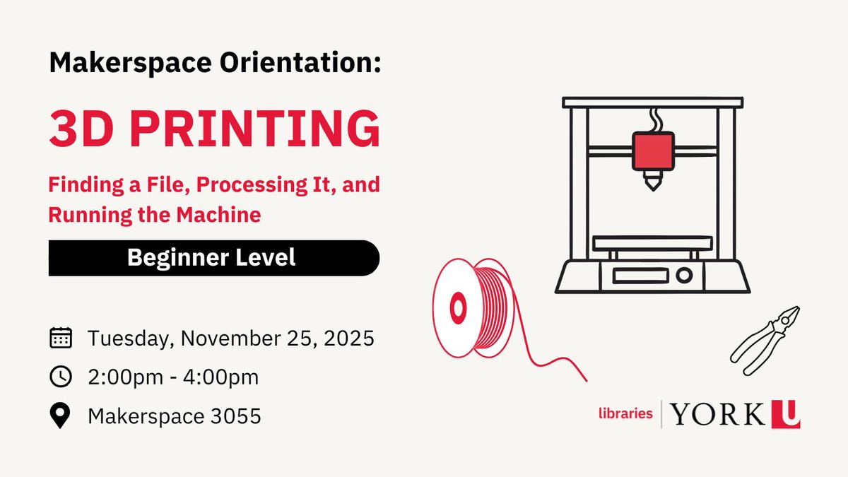 yorkulibraries's tweet image. Get started with 3D printing in the Markham Campus Library&apos;s makerspace!

Register now: bit.ly/484DcY8

#YorkU #Makerspace #LibraryWorkshop