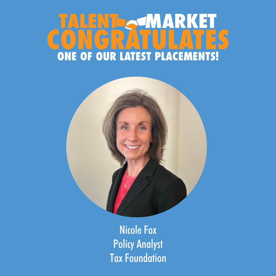 TalentMarket's tweet image. 🎉🎉 Congratulations to recent Talent Market placement, Nicole Fox, for joining @TaxFoundation as their new Policy Analyst! 🎉🎉  #talentmarketplacement #libertyjob