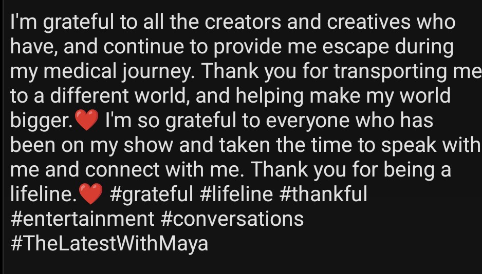 latestwithmaya's tweet image. #grateful #lifeline #thankful #entertainment #conversations #TheLatestWithMaya
