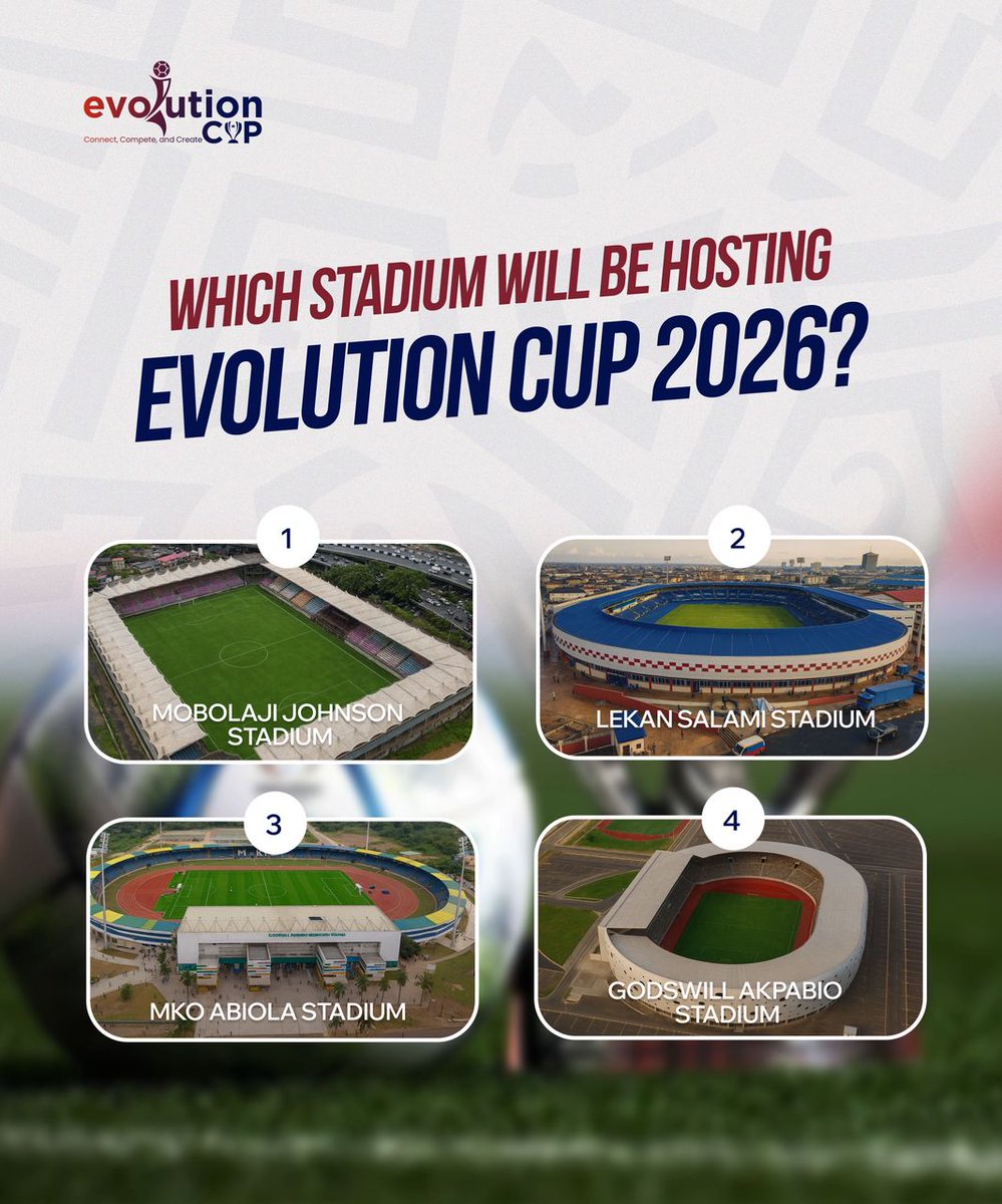 theevolutioncup's tweet photo. Get ready for the Evolution Cup 2026! 🔥

We're searching for the perfect battleground for the next generation of football talent. Will it be; 

1. The historic Mobolaji Johnson Stadium - Lagos.
2. The vibrant Lekan Salami Stadium - Ibadan. https://t.co/KcpSORqGGe