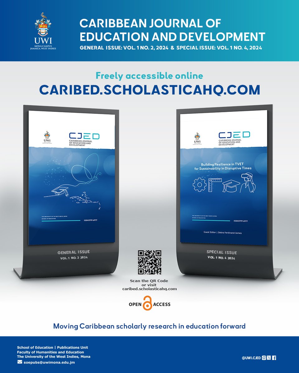 CJED is freely accessible at caribed.scholasticahq.com. Check out our latest publications: General Issue Vol. 1 No. 2 and Special Issue Vol. 1 No. 4 under the theme Building Resilience for Sustainable Development in Disruptive Times — Guest Editor Dr. Debra Ferdinand-James.