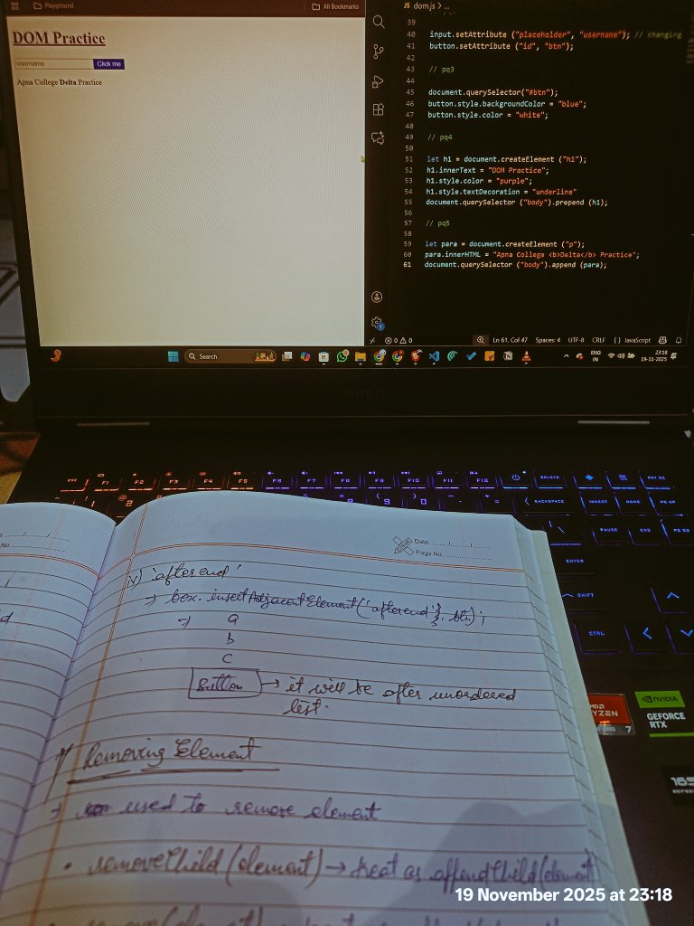 growing_phool's tweet image. #Day 46 of #90dayscodingchallenge 
- practiced a few examples &amp;amp; solved 5 questions on DOM in JavaScript.
- enjoying the learning phase.
- push-ups squats dips done.
- will read now a few pages of RICH DAD POOR DAD then good night.
Signing off.
#WinterArc #buildinginpublic